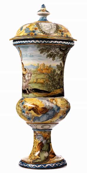 Detailabbildung: Große Majolika-Deckelvase, Francesco Antonio Saverio Grue, 1686 - 1746, zug.