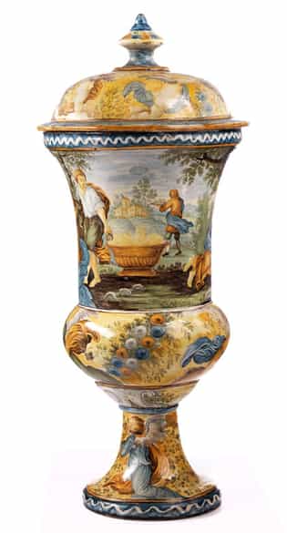 Detailabbildung: Große Majolika-Deckelvase, Francesco Antonio Saverio Grue, 1686 - 1746, zug.