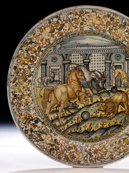 Detailabbildung: Große Majolika-Platte von Francesco Grue, 1618 - 1673 und Werkstatt