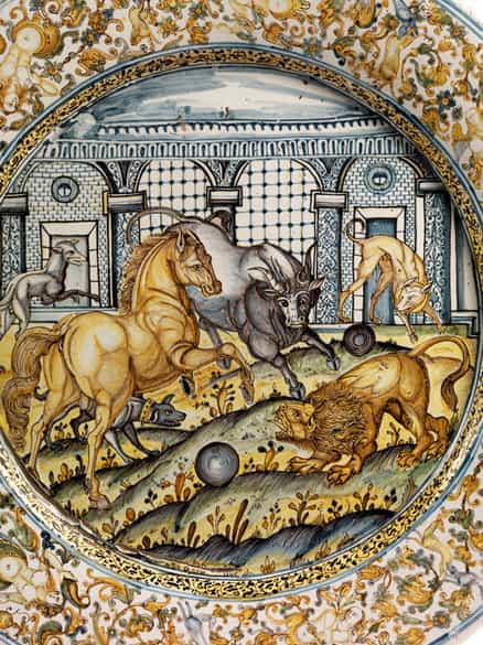 Detailabbildung: Große Majolika-Platte von Francesco Grue, 1618 - 1673 und Werkstatt