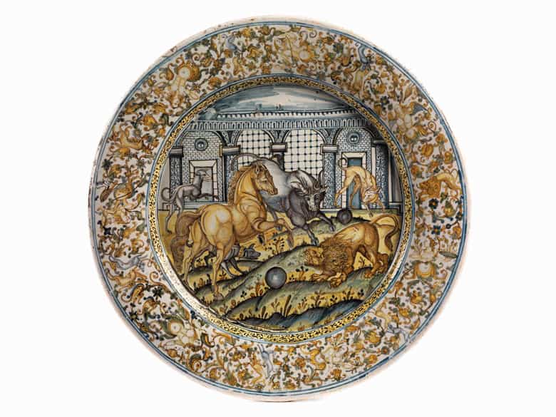 Detailabbildung: Große Majolika-Platte von Francesco Grue, 1618 - 1673 und Werkstatt
