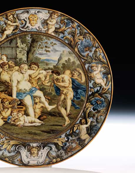 Detailabbildung:  Bedeutende Majolika-Platte von Carlo Antonio Grue, 1655 - 1723