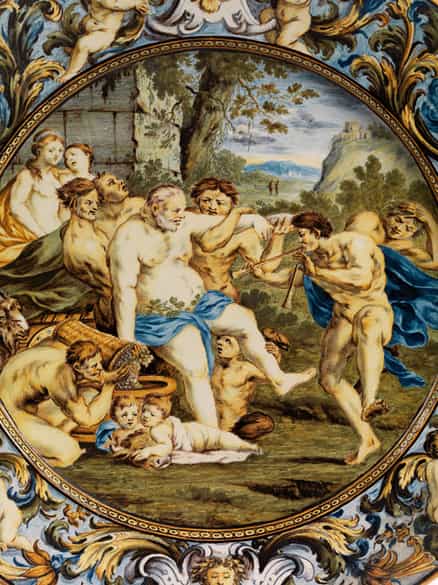 Detailabbildung:  Bedeutende Majolika-Platte von Carlo Antonio Grue, 1655 - 1723