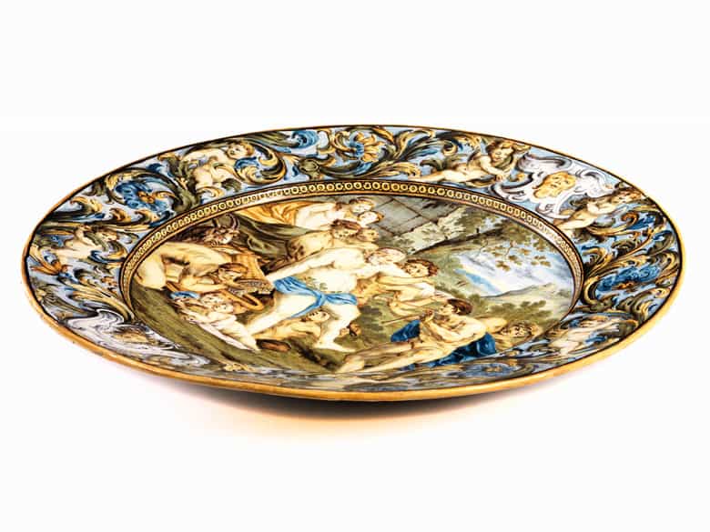 Detailabbildung:  Bedeutende Majolika-Platte von Carlo Antonio Grue, 1655 - 1723