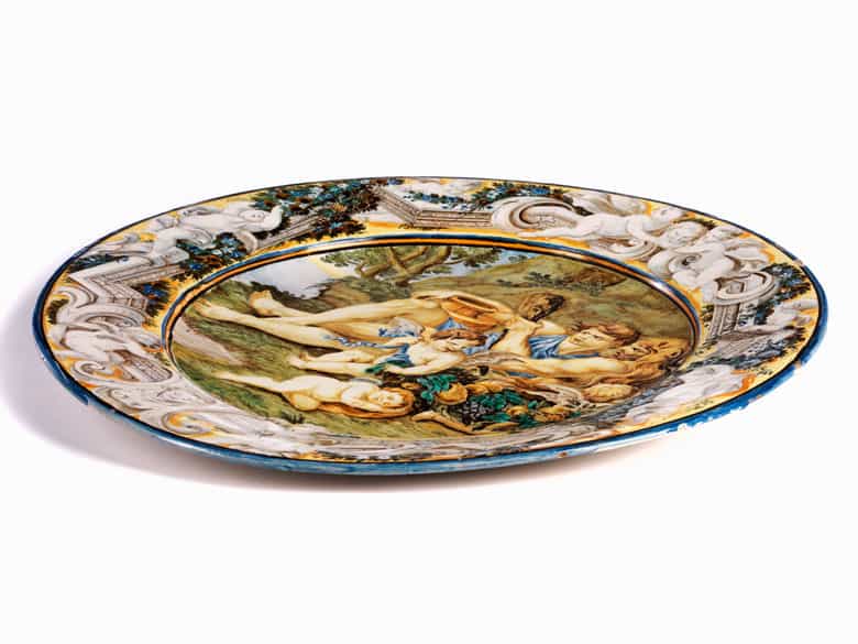 Detailabbildung: Majolika-Platte von Carlo Antonio Grue, 1655 - 1723