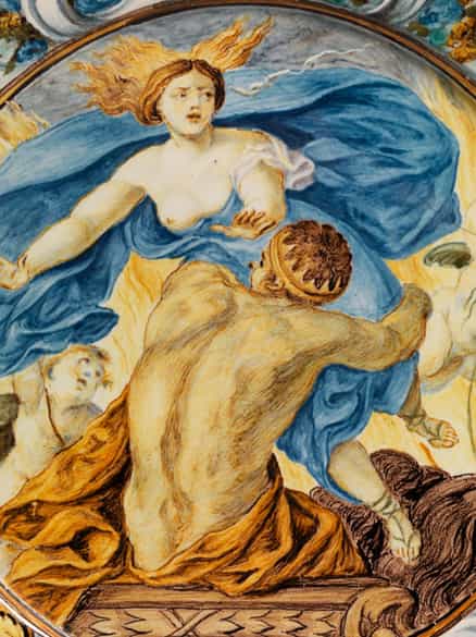 Detailabbildung: Großer Majolika-Teller von Carlo Antonio Grue, 1655 - 1723