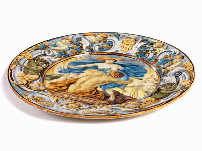 Detailabbildung: Großer Majolika-Teller von Carlo Antonio Grue, 1655 - 1723
