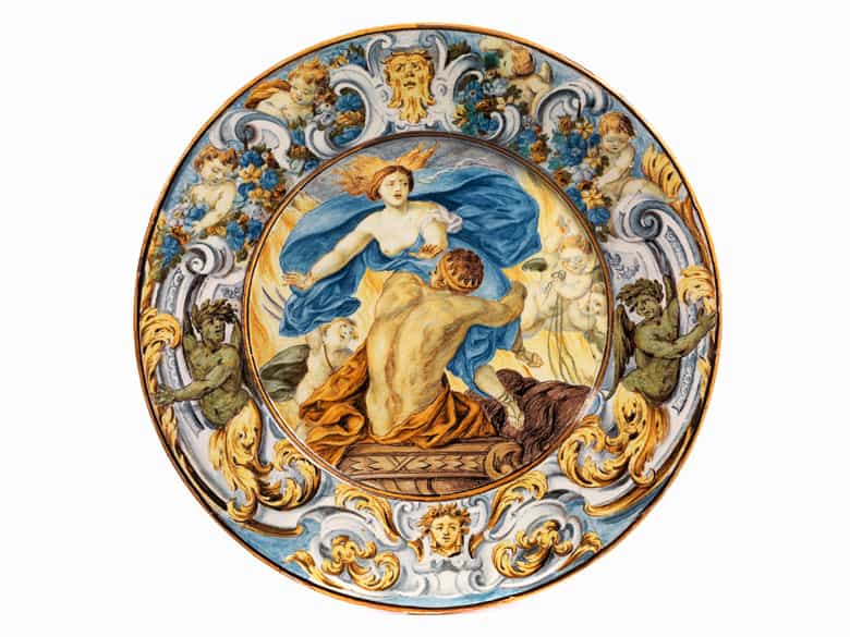 Detailabbildung: Großer Majolika-Teller von Carlo Antonio Grue, 1655 - 1723