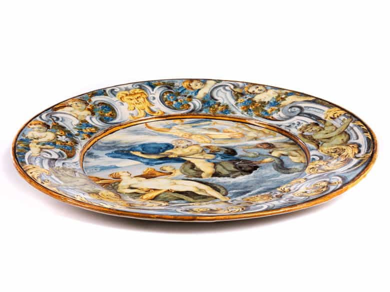 Detailabbildung: Majolika-Teller von Carlo Antonio Grue, 1655 - 1723