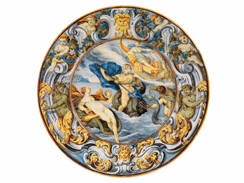 Detailabbildung: Majolika-Teller von Carlo Antonio Grue, 1655 - 1723