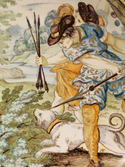 Detailabbildung:  Tiefer Majolika-Teller von Carlo Antonio Grue, 1655 - 1723 und Werkstatt
