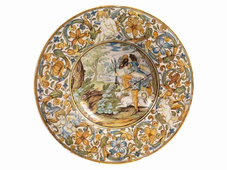 Detailabbildung:  Tiefer Majolika-Teller von Carlo Antonio Grue, 1655 - 1723 und Werkstatt