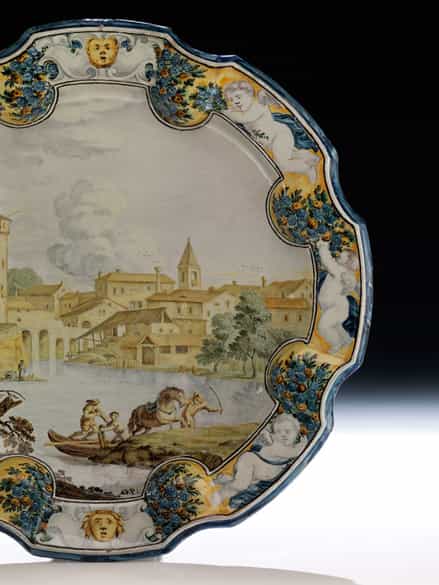 Detailabbildung:  Große Majolika-Platte von Aurelio Grue, 1699 - 1751