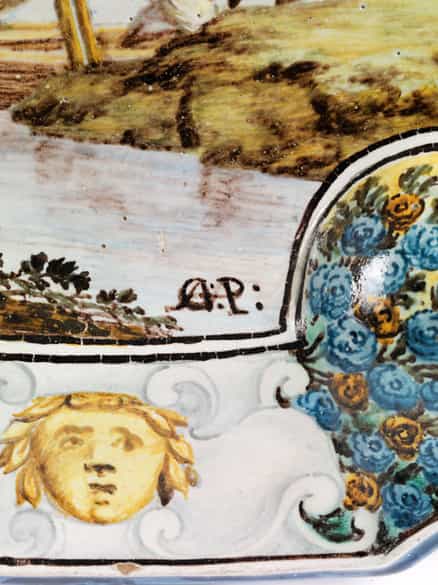 Detailabbildung:  Große Majolika-Platte von Aurelio Grue, 1699 - 1751