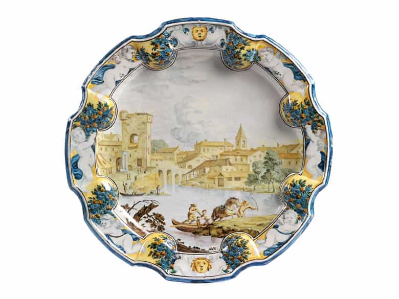 Detailabbildung:  Große Majolika-Platte von Aurelio Grue, 1699 - 1751