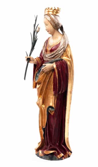 Detailabbildung:  Spätgotische Schnitzfigur der Heiligen Clara