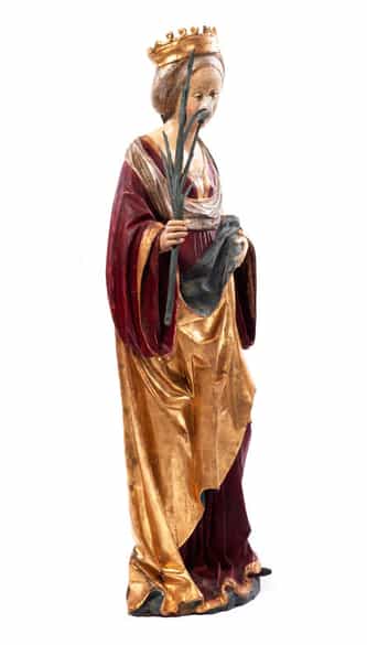 Detailabbildung:  Spätgotische Schnitzfigur der Heiligen Clara