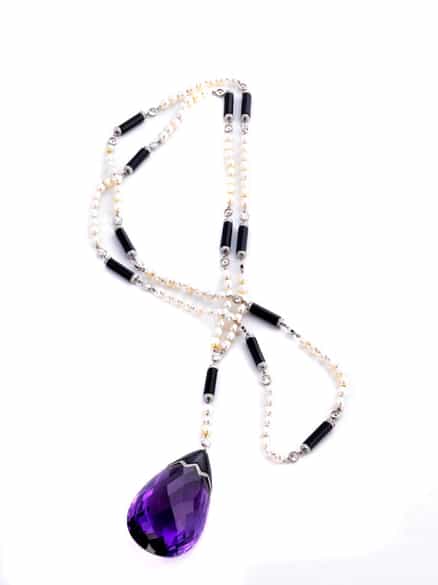 Detailabbildung: Onyx-Perl-Brillantkette mit Amethyst