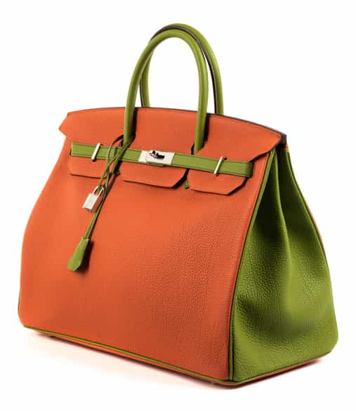 Detailabbildung: † Hermès Birkin Bag 40 cm Special Order Horseshoe Orange & Vert Anis 