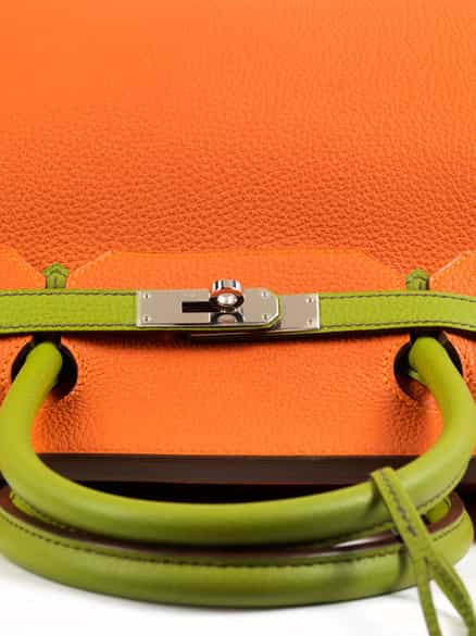 Detailabbildung: † Hermès Birkin Bag 40 cm Special Order Horseshoe Orange & Vert Anis 