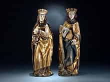 Paar zusammengehörige Schnitzfiguren der Hll. Maragarethe und Dorothea