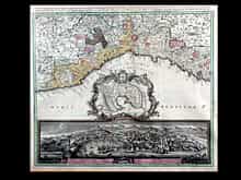 Topographische Karte und Stichansicht der Stadt Genua 