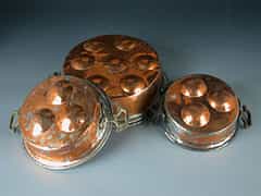  3 Kupferpfannen mit Bronzehenkeln