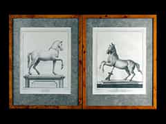  Zwei Blatt Darstellungen von Pferde-Denkmalsskulpturen