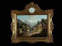  Biedermeier-Gemälde mit Rahmenuhr