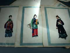 Seidengebundene Mappe mit acht chinesischen Reispapiermalereien