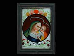 Hinterglasbild mit Darstellung von Maria mit dem Kind