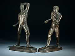 Bronze-Figurenpaar zweier Kämpfer