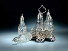 Menage in Silber mit Kristallglaseinsätzen