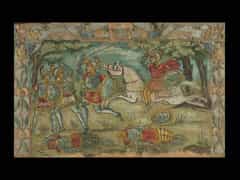 Sizilianische Wagen-Schnitzplatte mit Szenen-Malerei