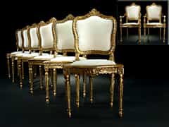 Satz von acht vergoldeten Louis XVI-Sitzmöbeln