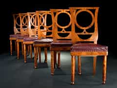 Satz von 6 Art Deco-Stühlen mit Empire-Stilistik