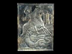 Silber-Reliefplatte mit Heiligendarstellung