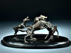 Italienisch-flämische Bronzegruppe einer Wolfsjagd