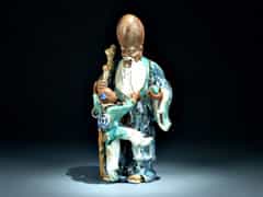 Glasierte Keramikfigur eines japanischen Heiligen (Shoulao)