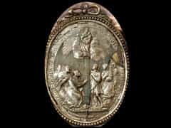 Ovales Relief-Hängebild mit Christus- und Marienmotiv