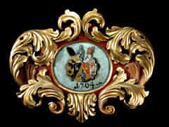 Große geschnitzte Akanthusblatt Kartusche mit Wappen