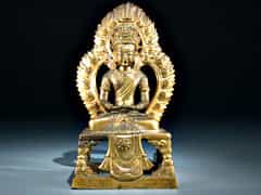 Feuervergoldete Buddhafigur in Bronze