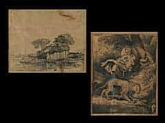 Zwei gerahmte Zeichnungen nach Rembrandt