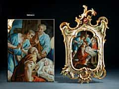 Äußerst qualitätvolles Hinterglasbild mit Darstellung der Geburt Christi mit Anbetung der Hirten.