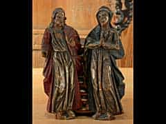 Paar geschnitzte Relieffiguren: Jesus und Maria