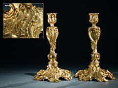 Paar Tischkerzenständer in Bronze/Feuervergoldung