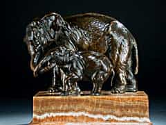  Bronzefiguren-Gruppe eines Elefanten mit Elefanten-Jungem