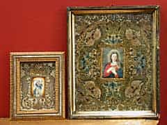 Zwei Andachtsbilder in Klosterstickerei