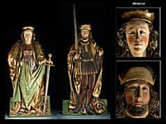 Paar gotische Relieffiguren zweier Heiliger: