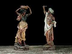 Paar polychrom gefasste Terracotta-Figuren
